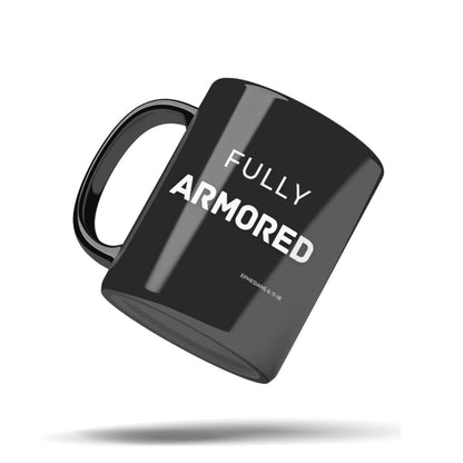 Fully Armored Black 11oz Christian Coffee Mug – Armor of God Scripture Gift for Believers | Kingdom Mugs