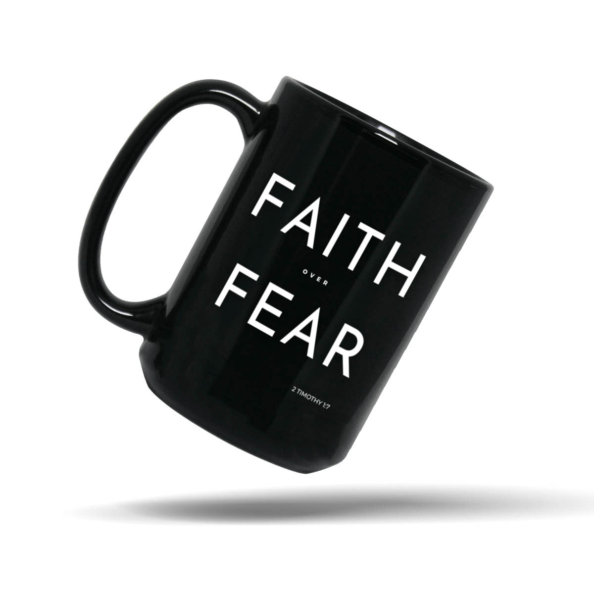 Faith Over Fear Bold Black 15oz Christian Coffee Mug – Scripture Courage Gift for Men | Kingdom Mugs