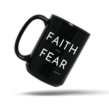 Faith Over Fear Bold Black 15oz Christian Coffee Mug – Scripture Courage Gift for Men | Kingdom Mugs