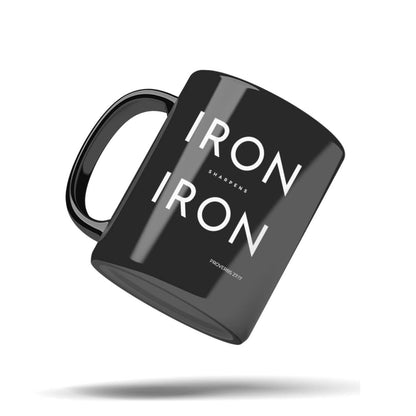 Iron Sharpens Iron Black 11oz Christian Gift for Men – Proverbs Bible Verse Coffee Mug | Kingdom Mugs