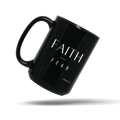 Faith Over Fear Black 15oz Inspirational Christian Mug – Faith Over Fear Scripture Drinkware | Kingdom Mugs