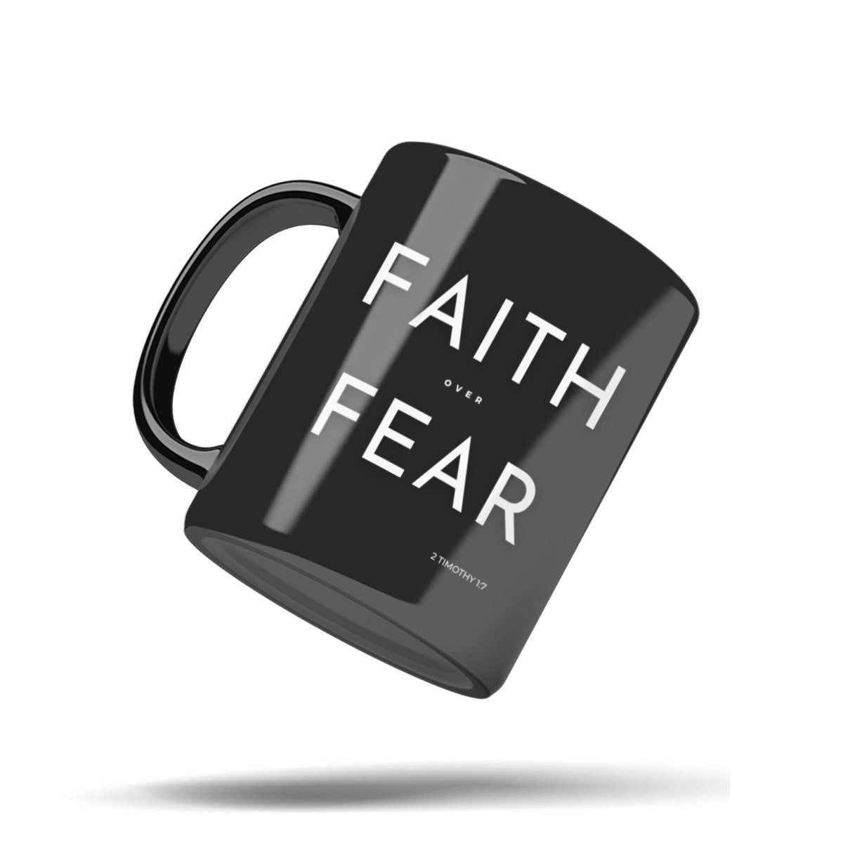 Faith Over Fear Bold Black 11oz Religious Coffee Mug – Christian Courage Gift Under $25 | Kingdom Mugs