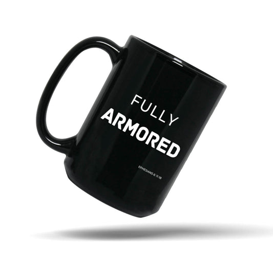 Fully Armored Black 15oz Christian Gift for Men – Ephesians Armor of God Scripture Mug | Kingdom Mugs