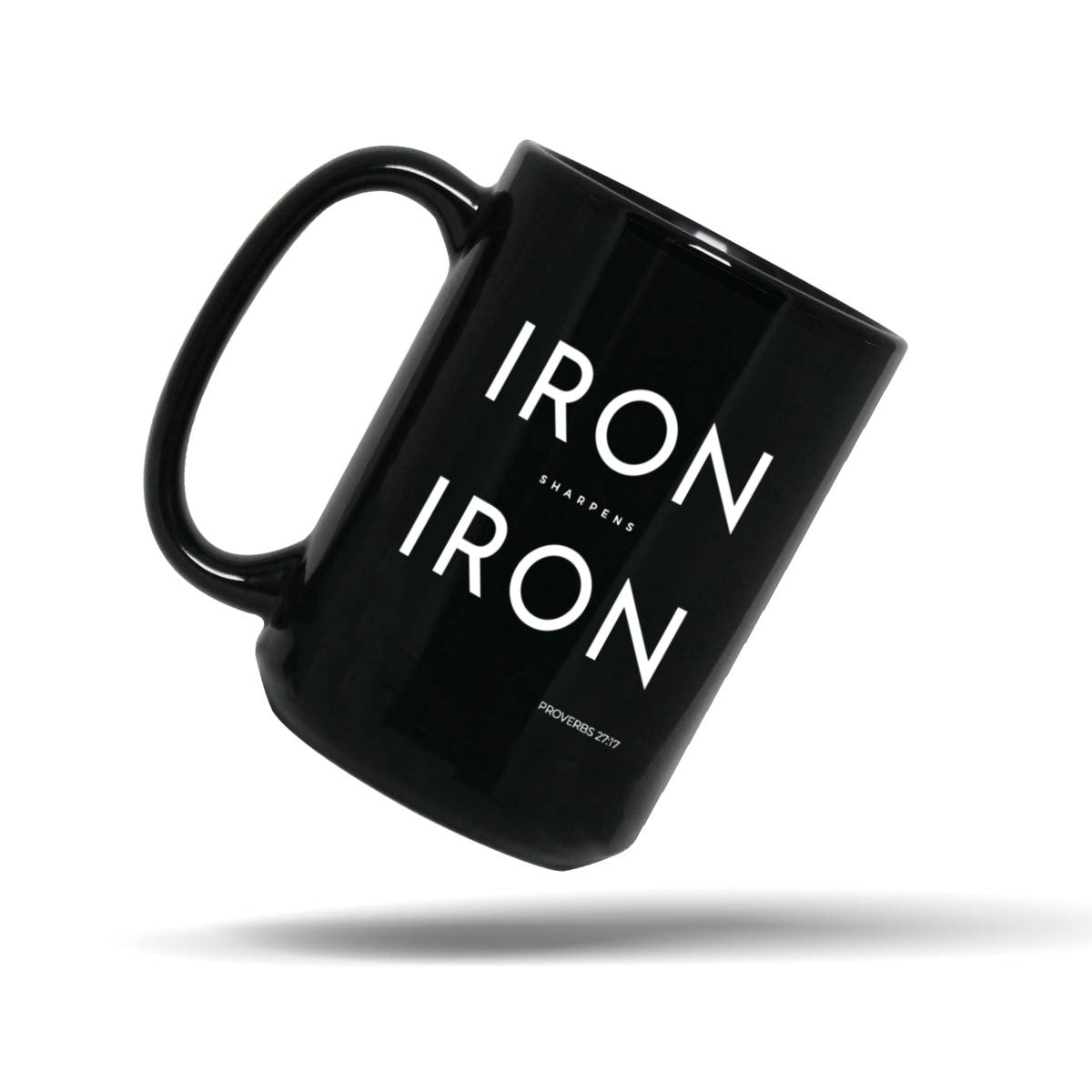 Iron Sharpens Iron Black 15oz Faith Coffee Mug – Proverbs Scripture Gift for Christian Men | Kingdom Mugs