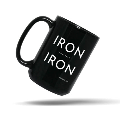 Iron Sharpens Iron Black 15oz Faith Coffee Mug – Proverbs Scripture Gift for Christian Men | Kingdom Mugs